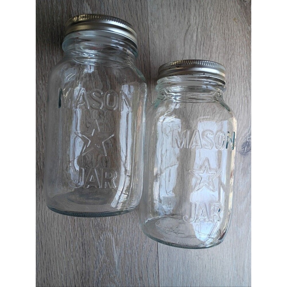 Vintage STAR Mason Jars Clear Glass Set of 2 Embossed Seals & Rims Included 70's